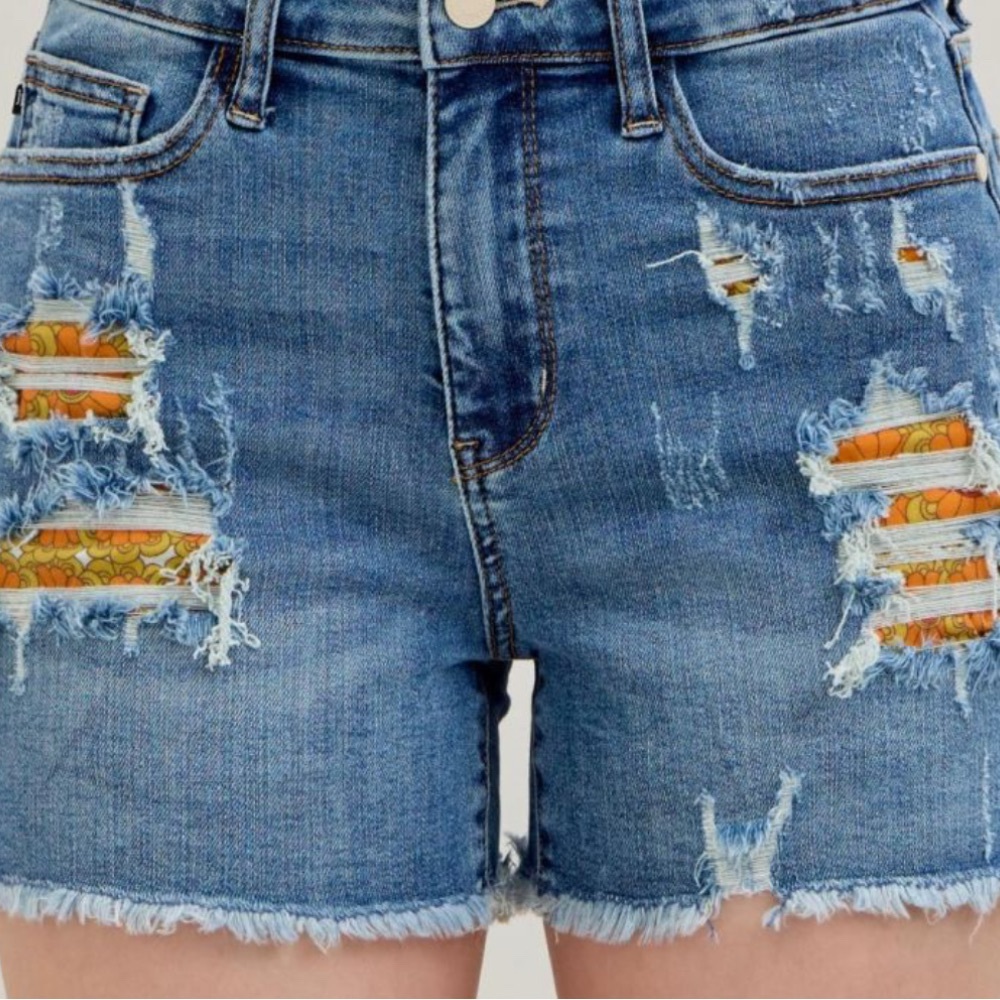 Judy Blue High Waisted Printed Pocket Lining Cut Off Shorts